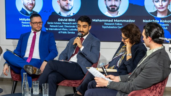 Mahammad Mammadov speaks at a panel discussion in Hungary